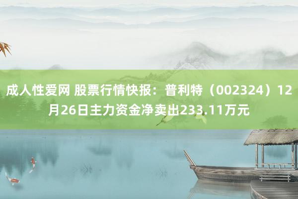 成人性爱网 股票行情快报：普利特（002324）12月26日主力资金净卖出233.11万元
