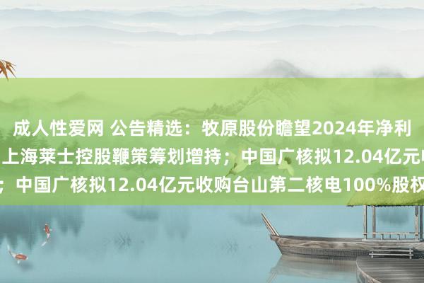 成人性爱网 公告精选：牧原股份瞻望2024年净利170亿元至180亿元；上海莱士控股鞭策筹划增持；中国广核拟12.04亿元收购台山第二核电100%股权