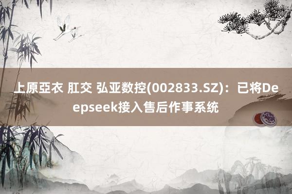 上原亞衣 肛交 弘亚数控(002833.SZ)：已将Deepseek接入售后作事系统