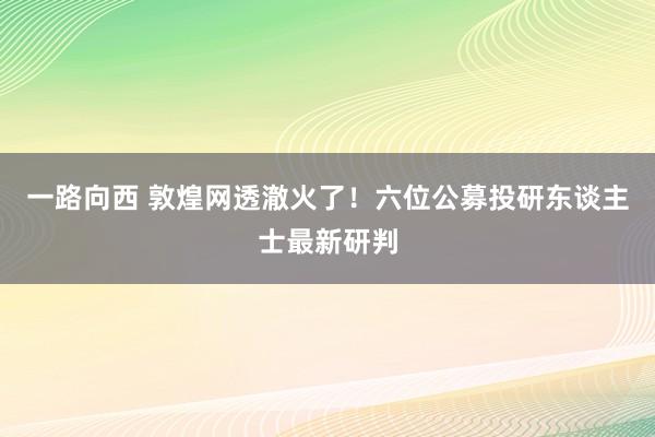 一路向西 敦煌网透澈火了！六位公募投研东谈主士最新研判