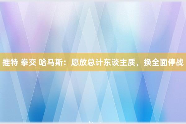 推特 拳交 哈马斯：愿放总计东谈主质，换全面停战