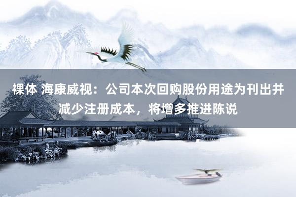裸体 海康威视：公司本次回购股份用途为刊出并减少注册成本，将增多推进陈说